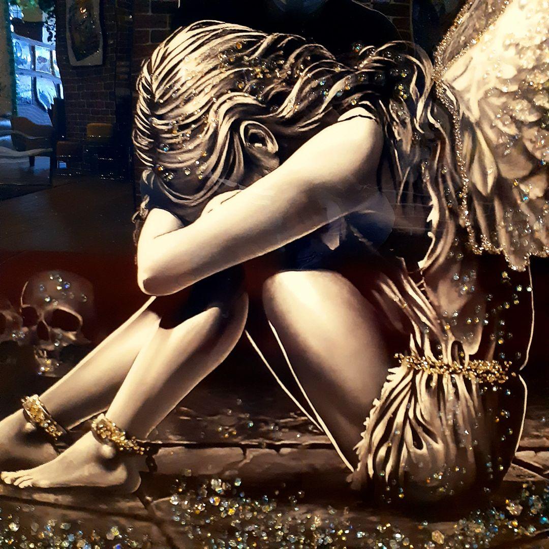 希少　天然水晶石　『天使と悪魔の少女』　ダイヤモンドアート　160×90cm