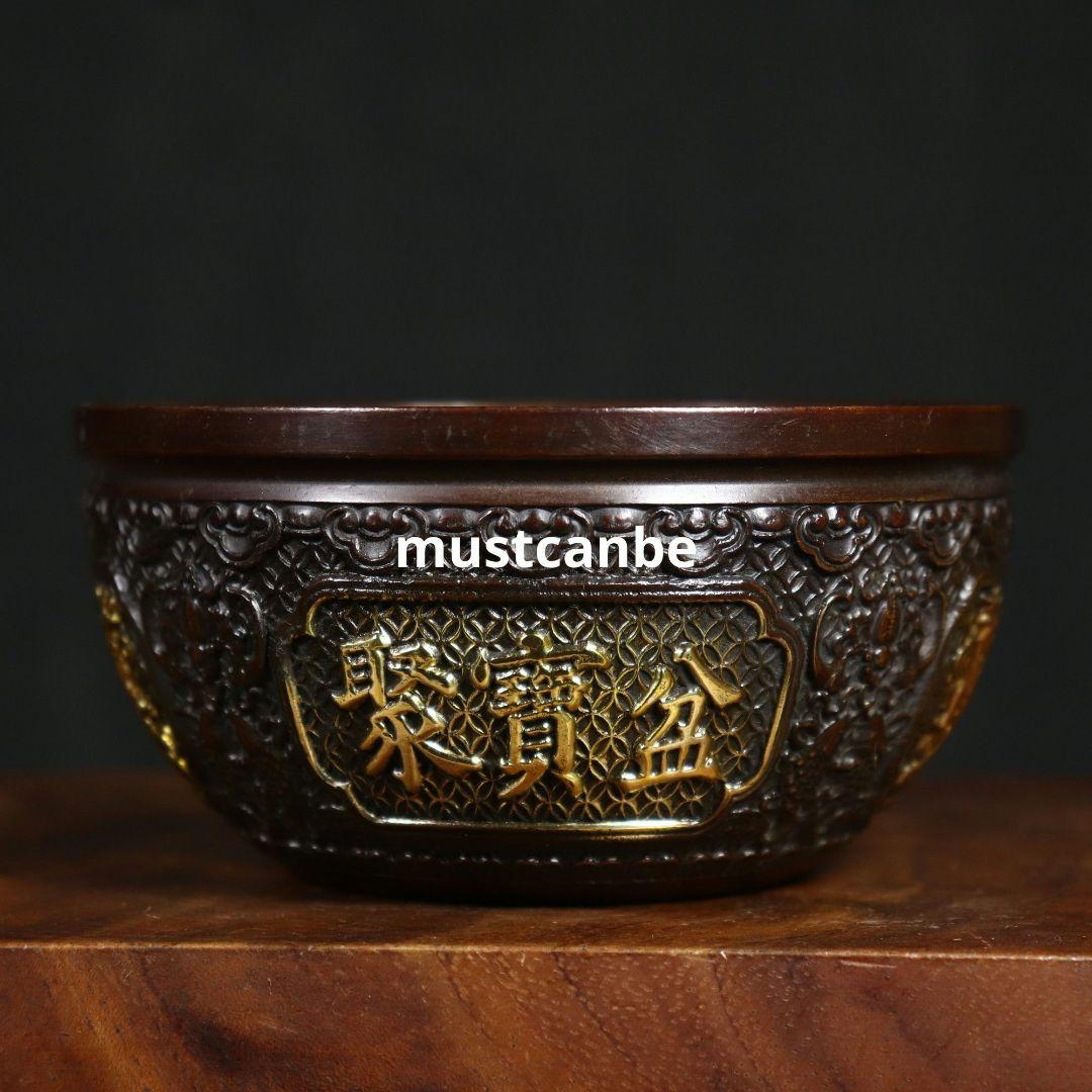 銅器 麒麟聚宝盆 家内 応接間 事務室 卓上 装飾品 開運 風水 工芸品 置物