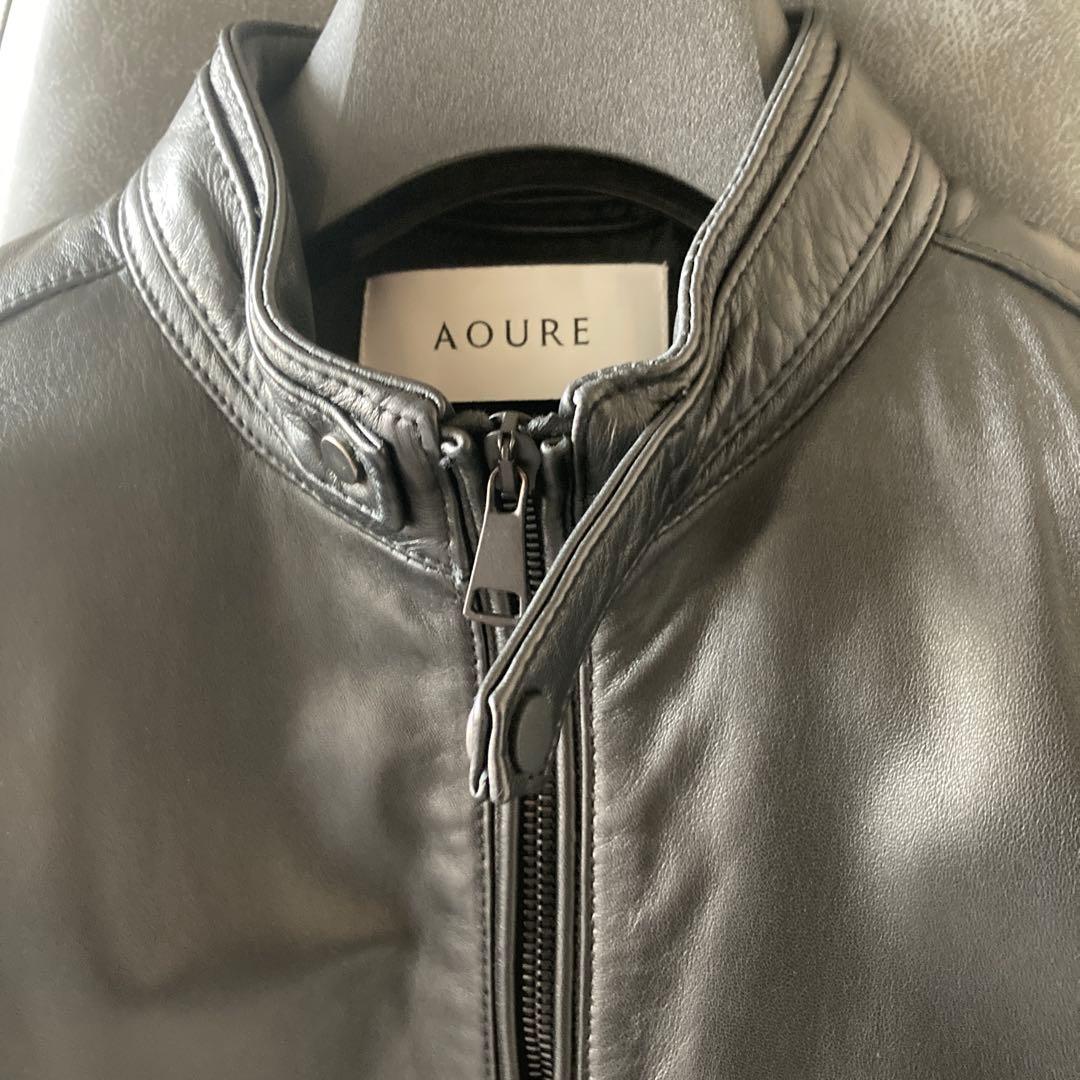 AOURE ブラック シングルライダースジャケット