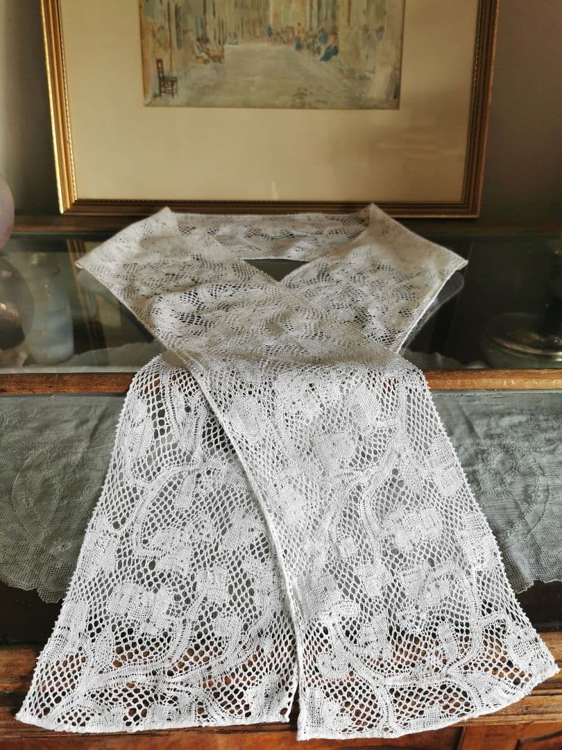 アンティークベルギー バンシュボビンレース ロングマフラー ハンドメイドショール