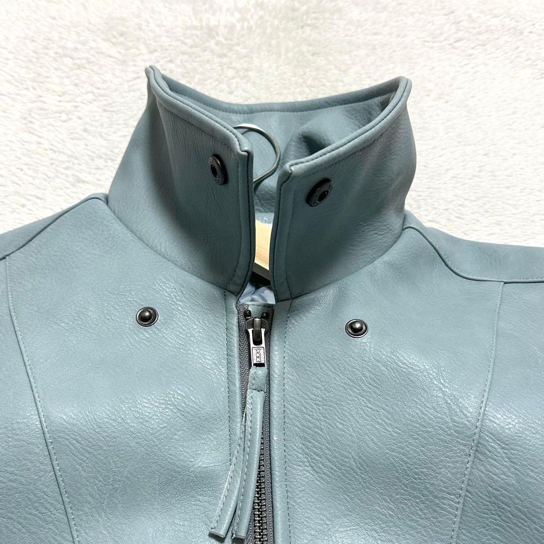 CAMPHOR WOOD ジップ レザー ジャケット M ブルー系