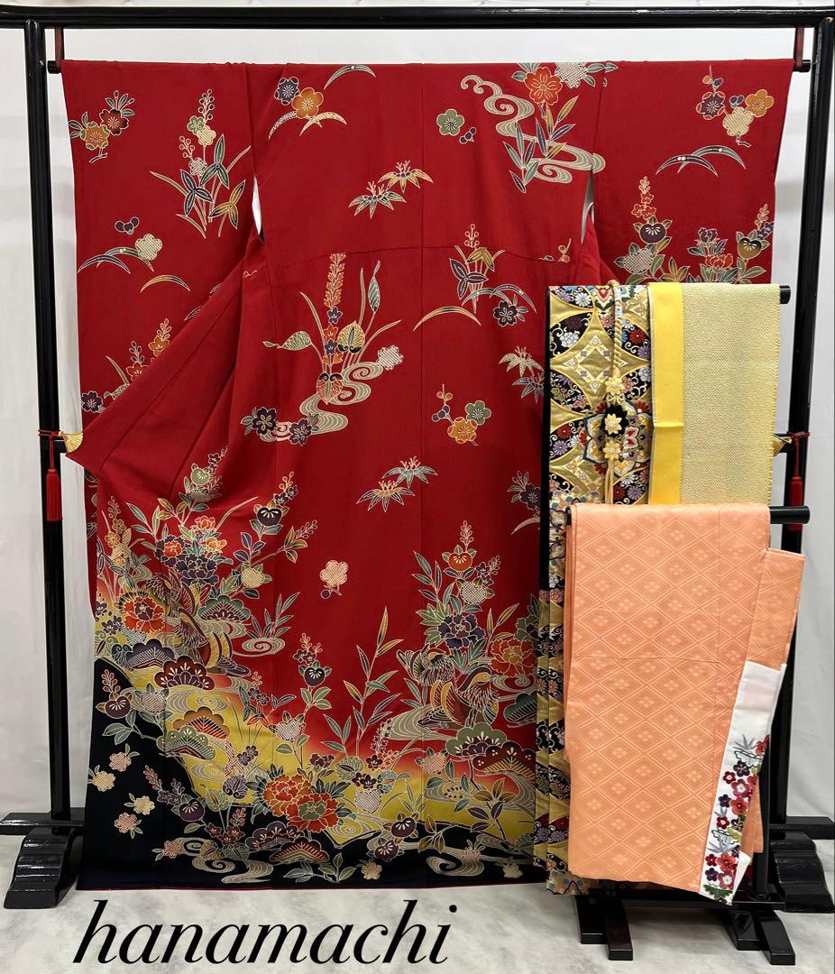 振り袖　フルセット　別誂長襦袢　振袖　京紅型染め　成人式　結婚式　赤　635