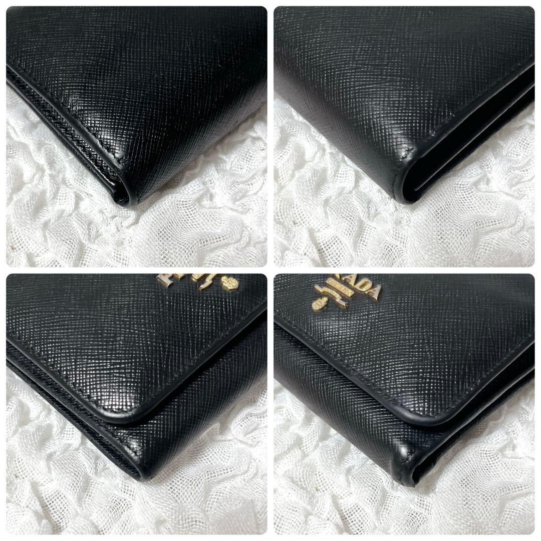 良品✨PRADA サフィアーノ　三つ折り財布　コンパクトウォレット　レザー　黒