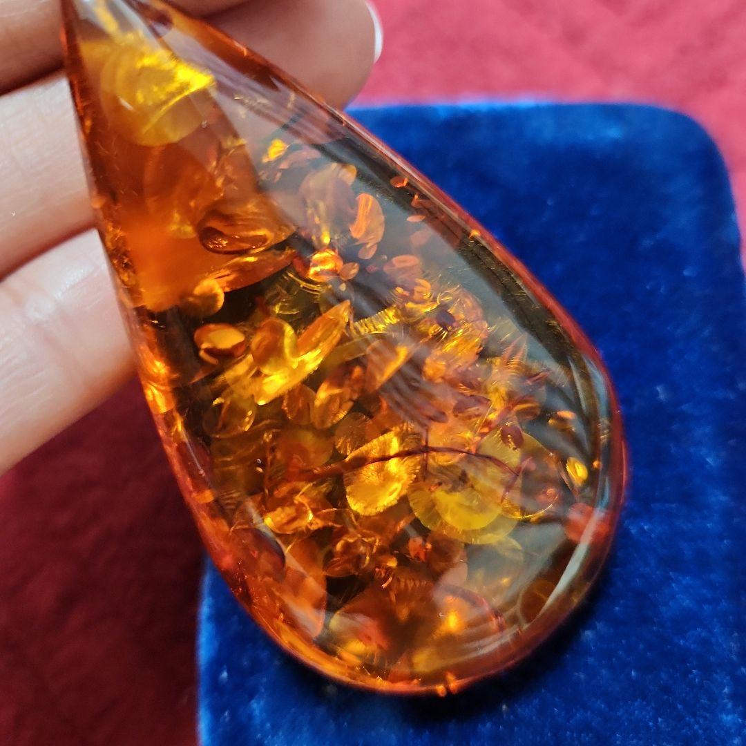 K18刻印入り琥珀ティアドロップペンダントトップ、
