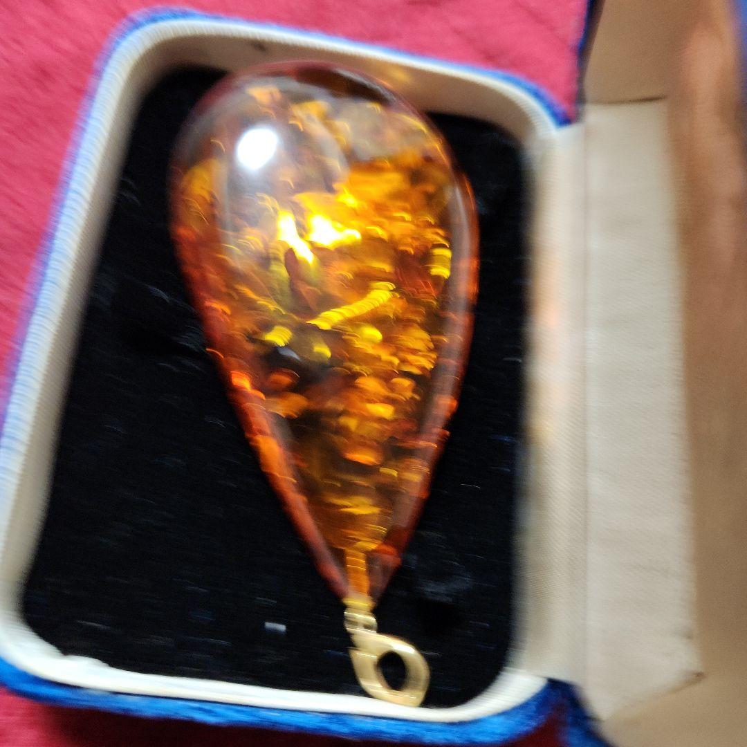 K18刻印入り琥珀ティアドロップペンダントトップ、