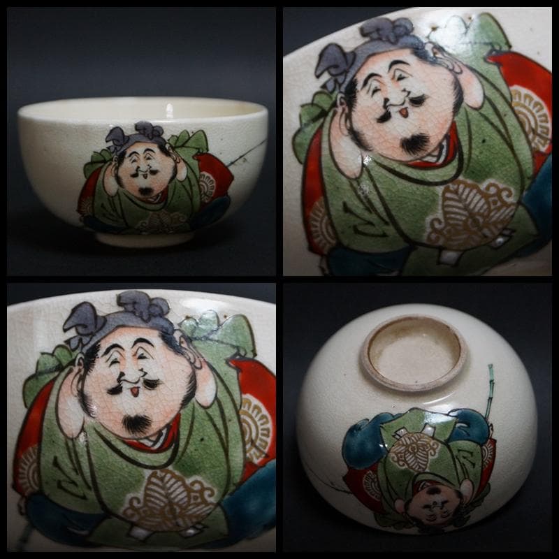 明治期 京薩摩金彩色絵『七福神』急須/湯冷まし/煎茶碗(五客) 素晴らしい絵付け