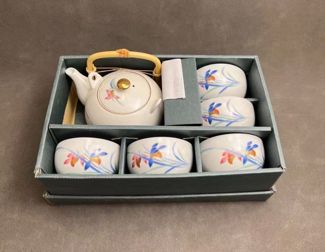 陶器製花柄急須と茶碗セット