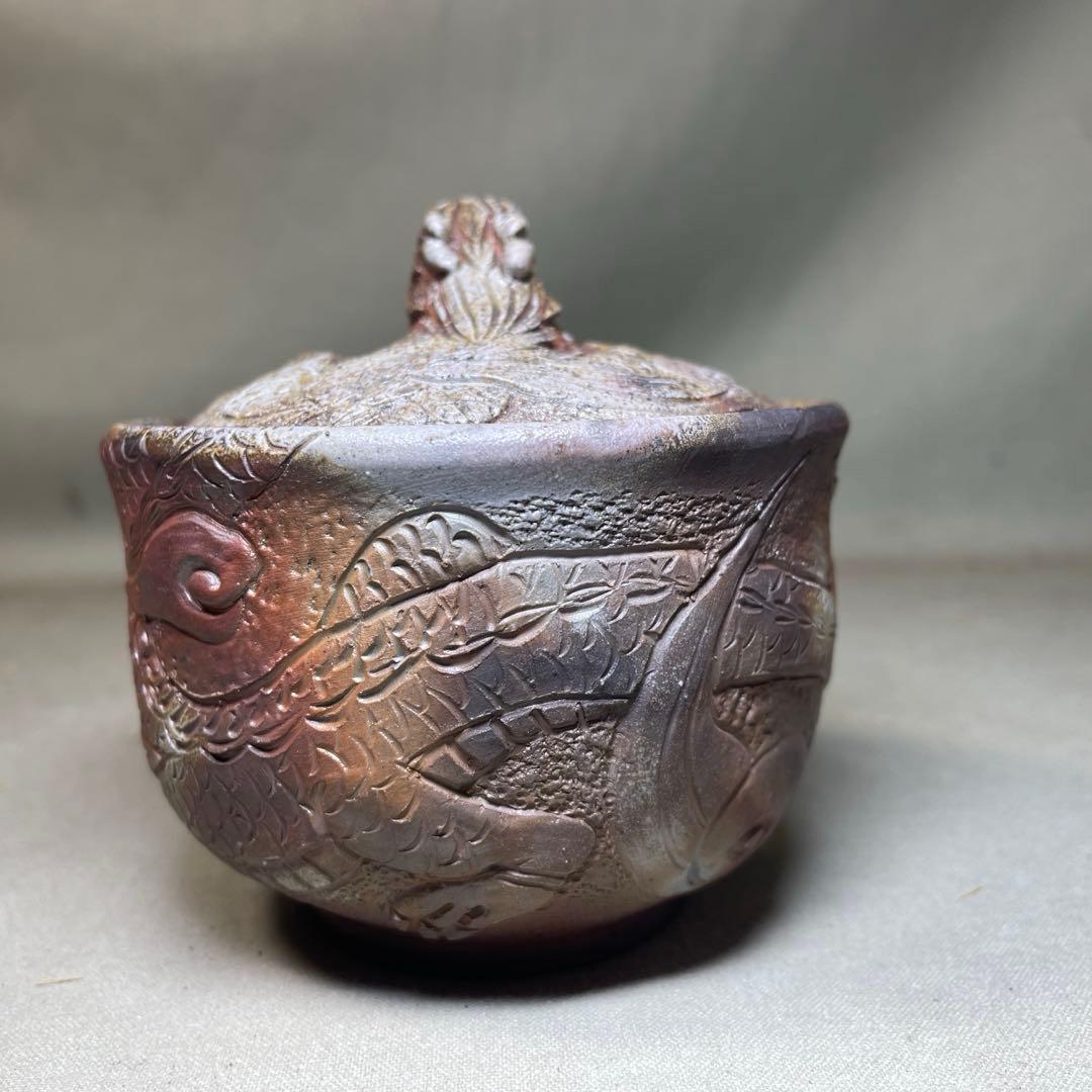 備前焼　明光窯 備前雲龍宝瓶　巻龍 在銘 煎茶器 急須 煎茶道具