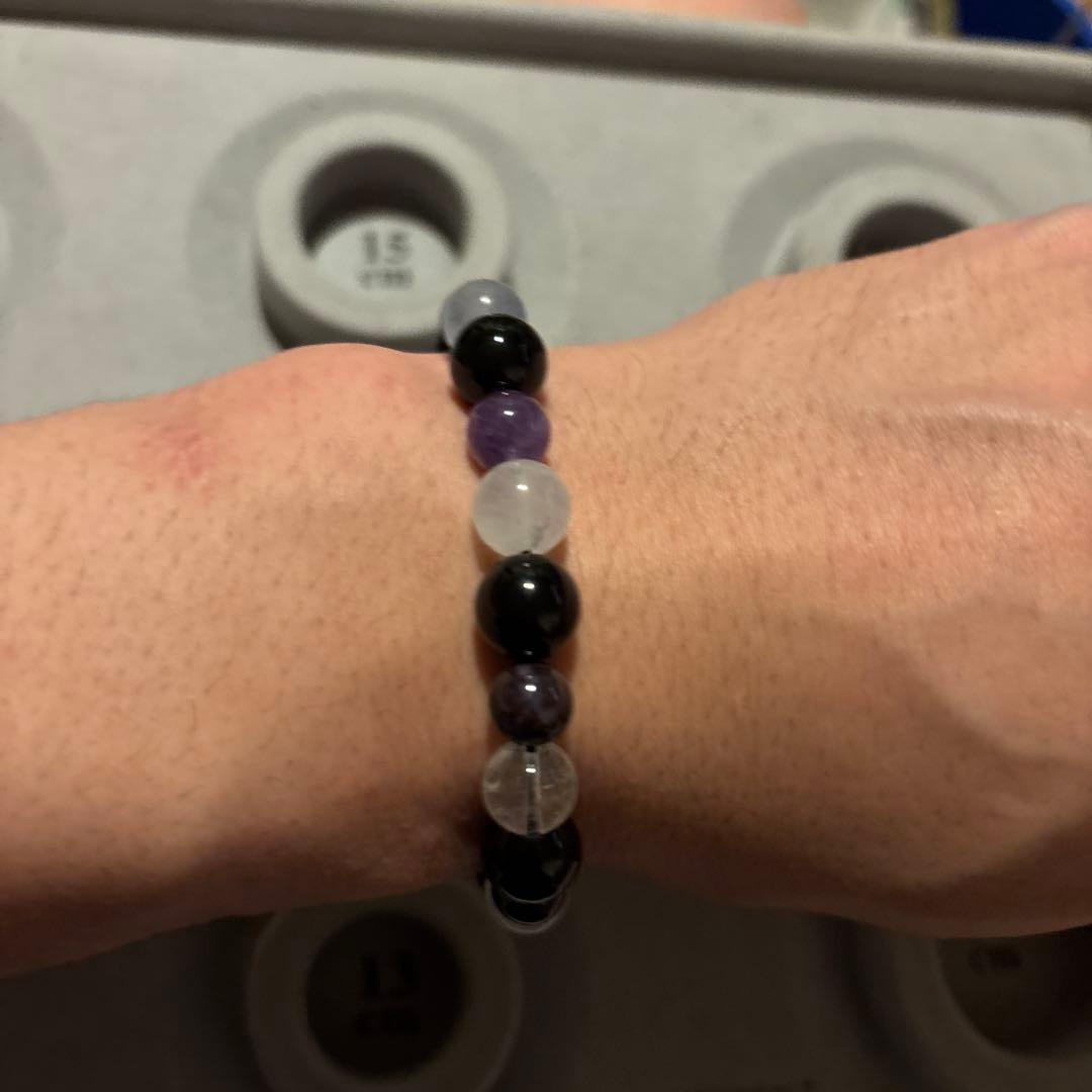 アクアマリン、モリオン、ルチル、アクアオーラ水晶、アメジスト、スギライトのブレス