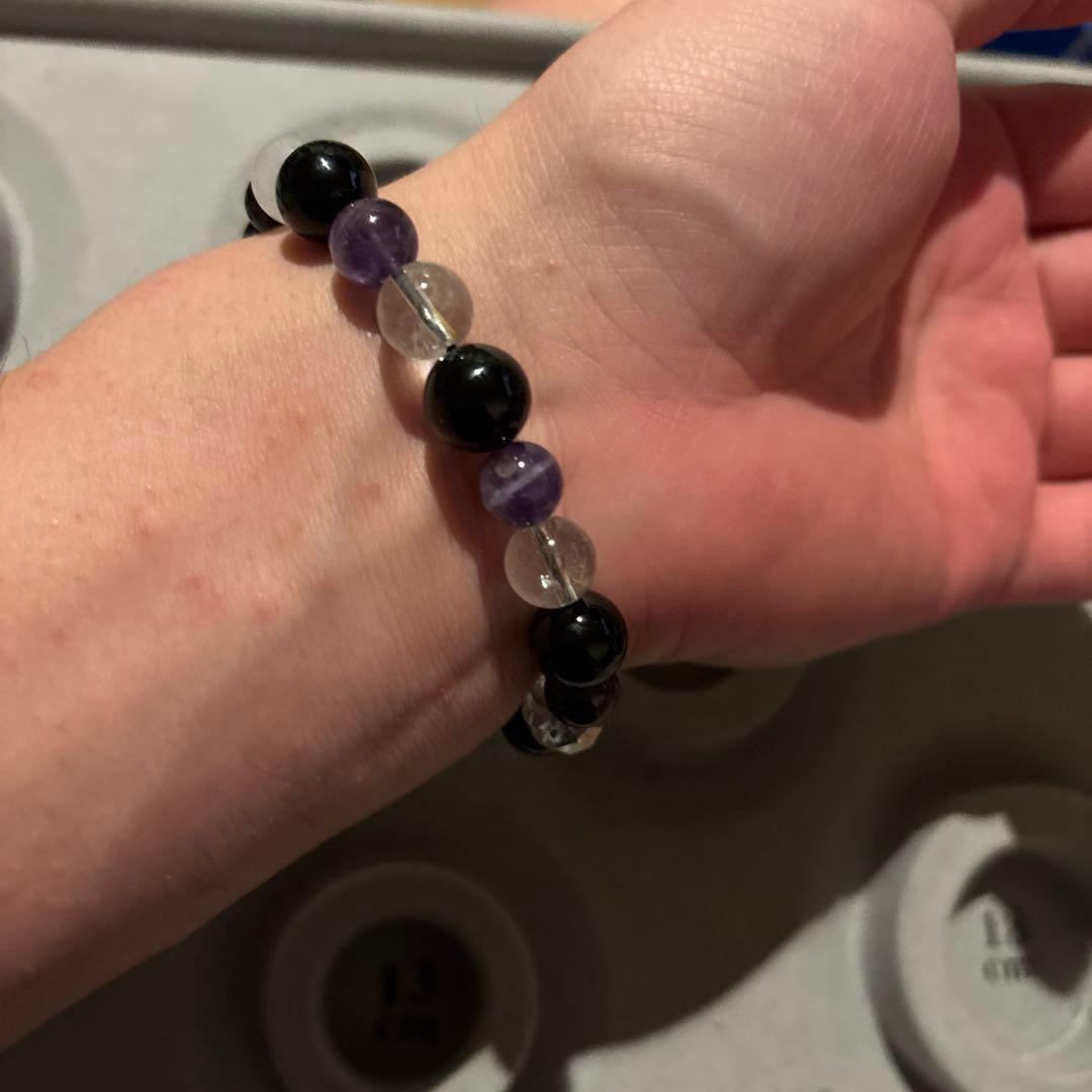 アクアマリン、モリオン、ルチル、アクアオーラ水晶、アメジスト、スギライトのブレス