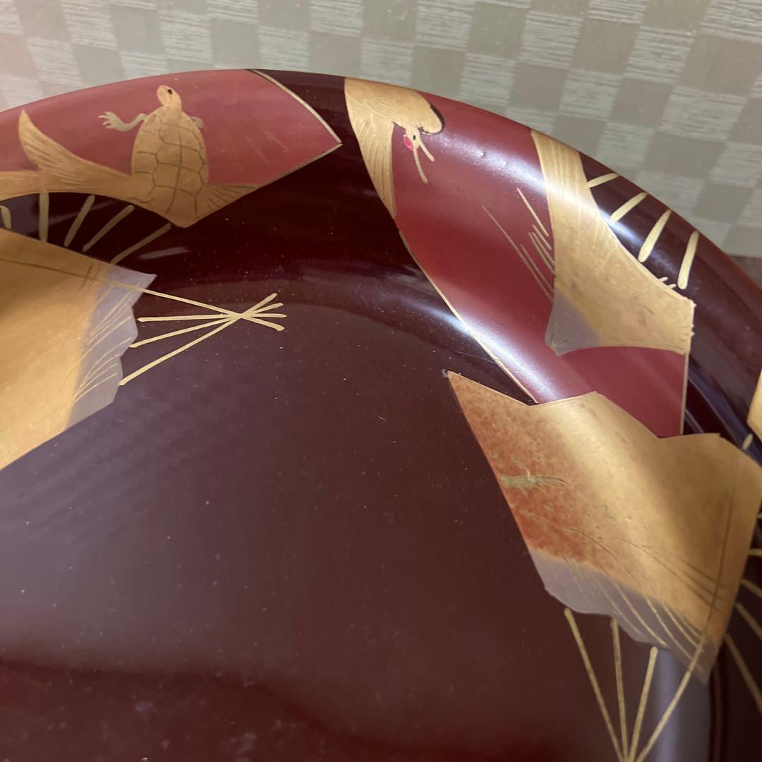 古美術　輪島塗　溜色沈金三つ組丼　木製　大正十年