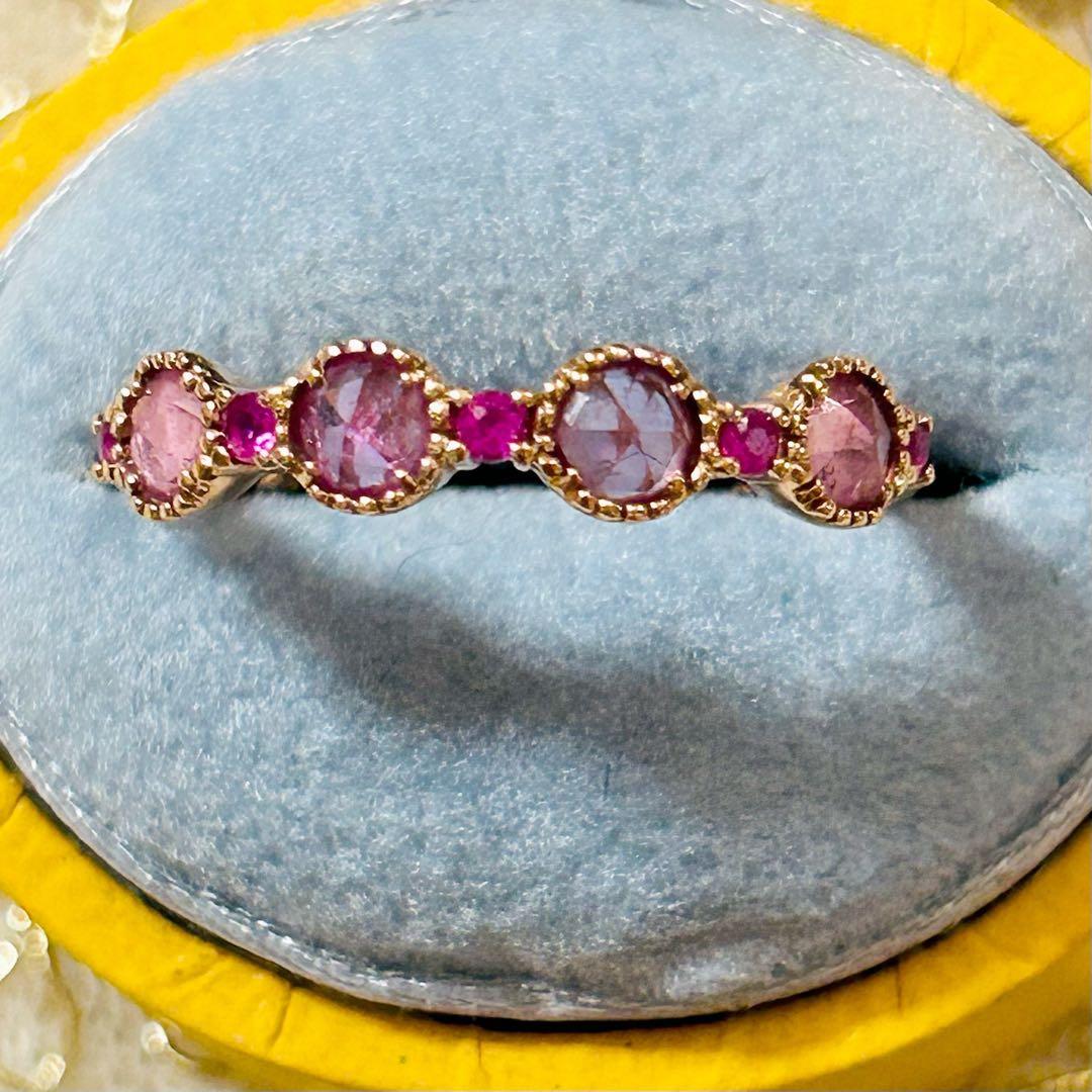 ピンクサファイア　リング　指輪　ローズカット　K10