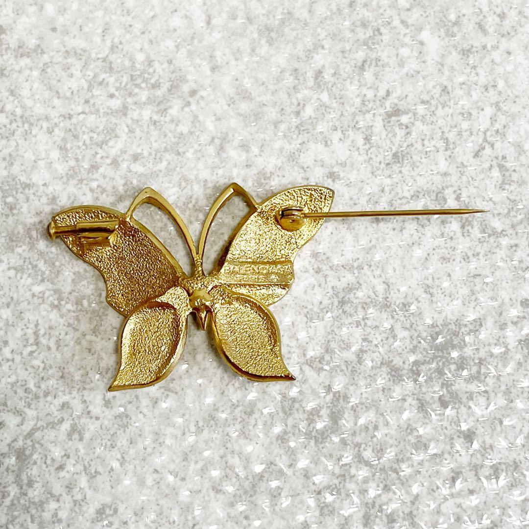 美品✨ バレンシアガ　ブローチ　ラインストーン　バタフライ　蝶々　ゴールド　希少