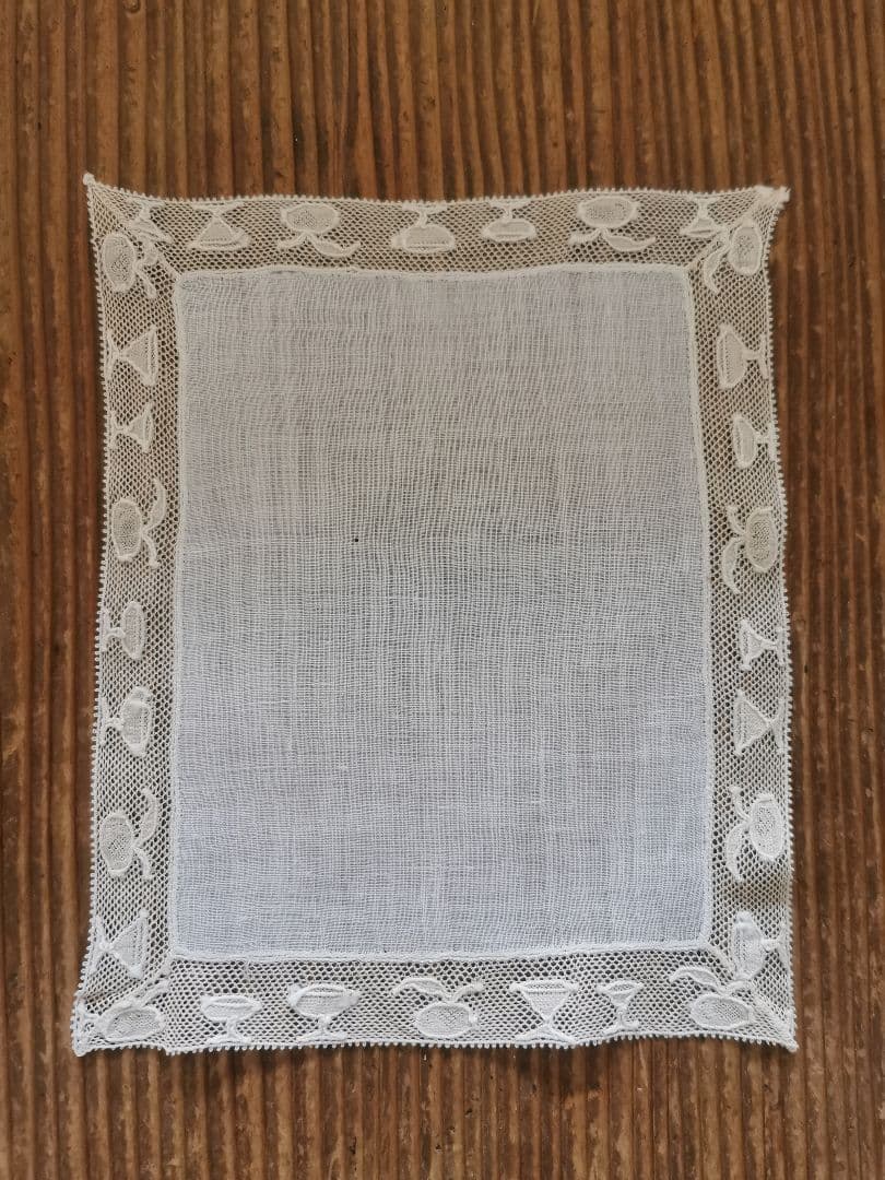 アンティーク カクテルグラス＆ゴブレット＆果実 手刺繍トリム 極薄クロス α