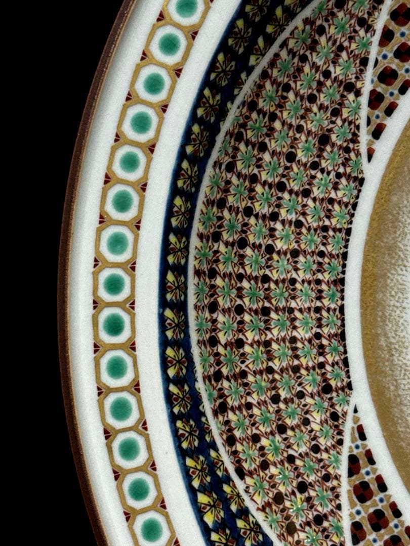 最優品 九谷焼 名人 武腰敏昭 作 色絵小紋蝶図 大皿 飾皿 桐共箱付 日展作家