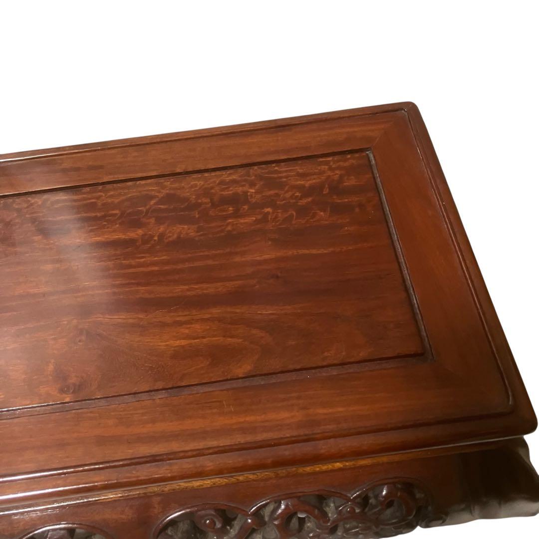 中国美術 透龍霊芝彫長方花台 唐木台 香炉台 盆栽台 飾台 紫檀花梨 古美術品