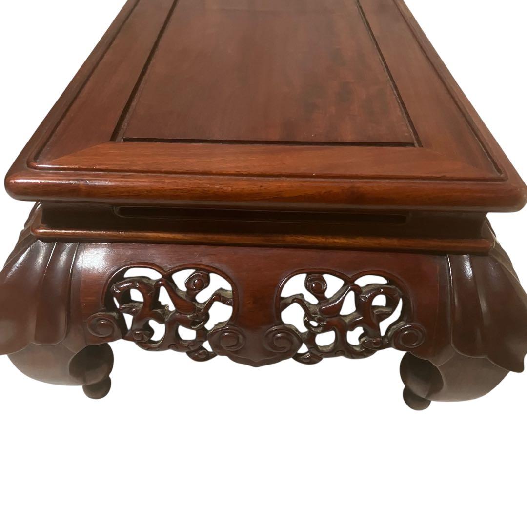 中国美術 透龍霊芝彫長方花台 唐木台 香炉台 盆栽台 飾台 紫檀花梨 古美術品