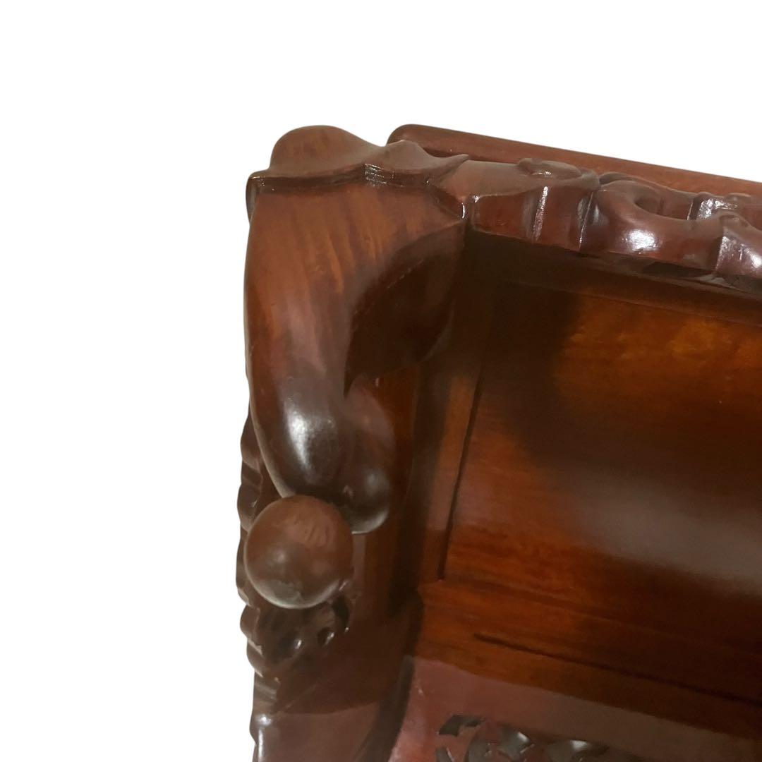 中国美術 透龍霊芝彫長方花台 唐木台 香炉台 盆栽台 飾台 紫檀花梨 古美術品