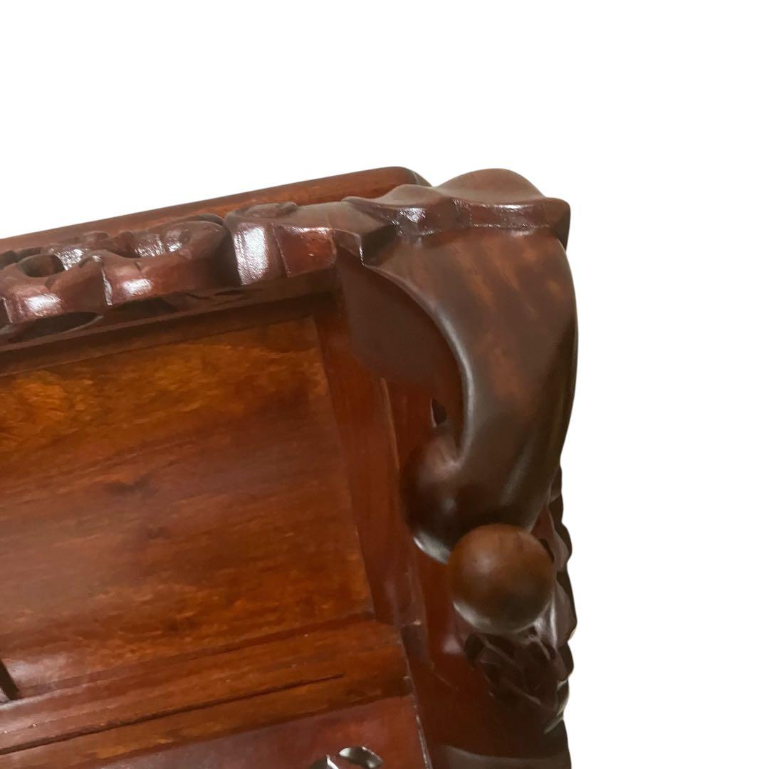 中国美術 透龍霊芝彫長方花台 唐木台 香炉台 盆栽台 飾台 紫檀花梨 古美術品