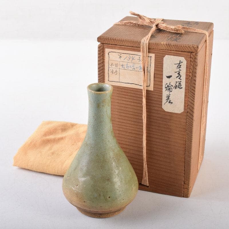 中国　龍泉窯　青磁　一輪挿し　時代箱付　M　R8638