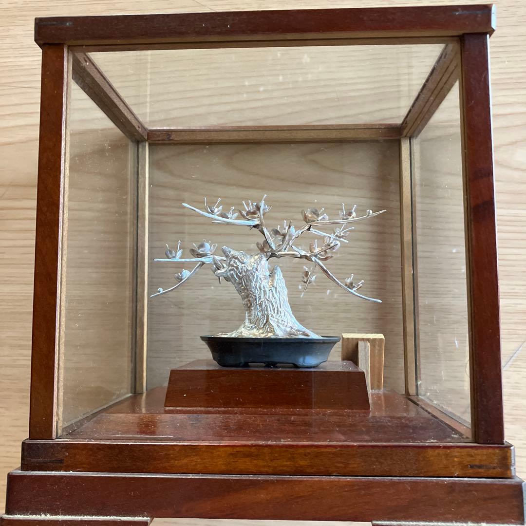 純銀製 梅　盆栽　光則　ガラスケース付き　ヴィンテージ