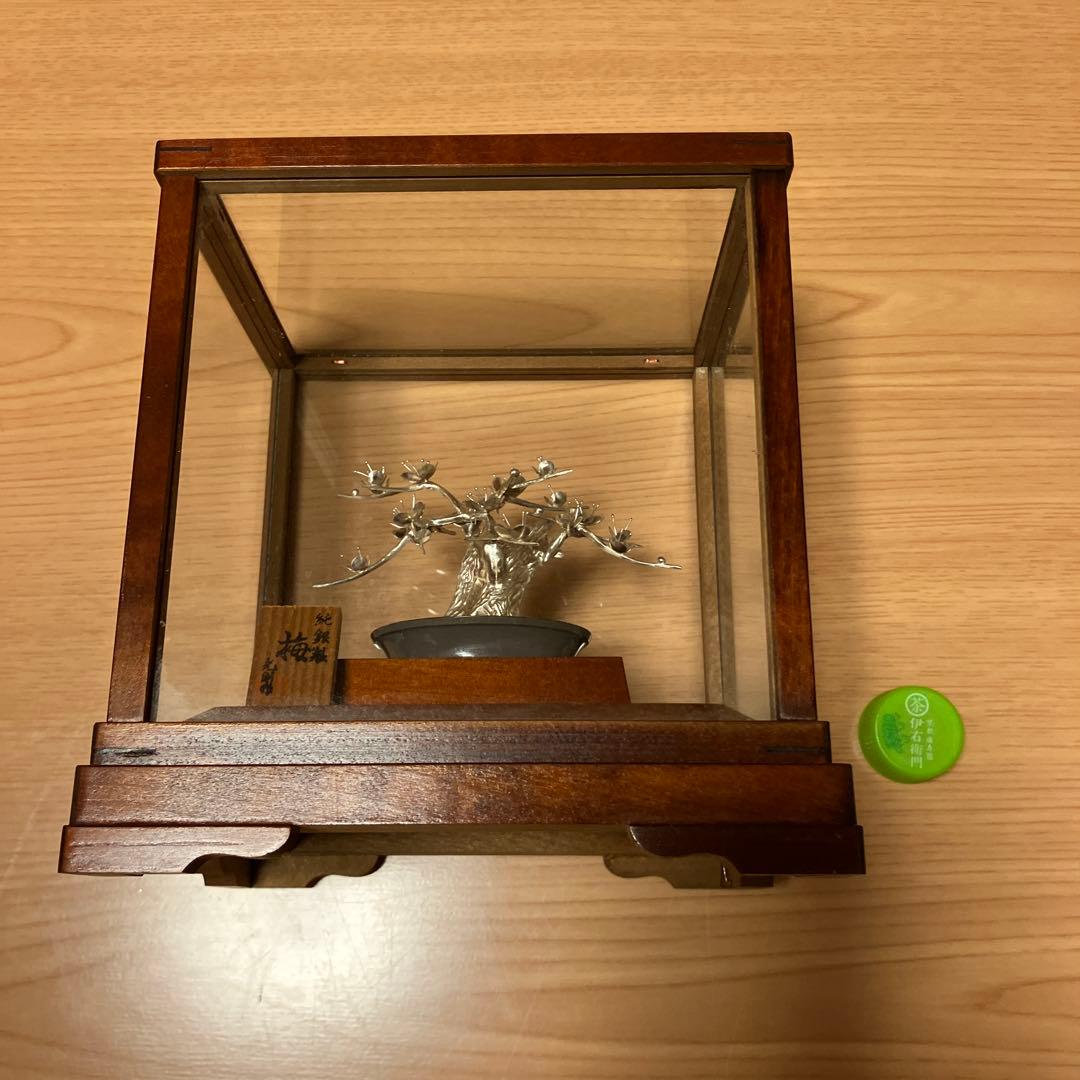 純銀製 梅　盆栽　光則　ガラスケース付き　ヴィンテージ