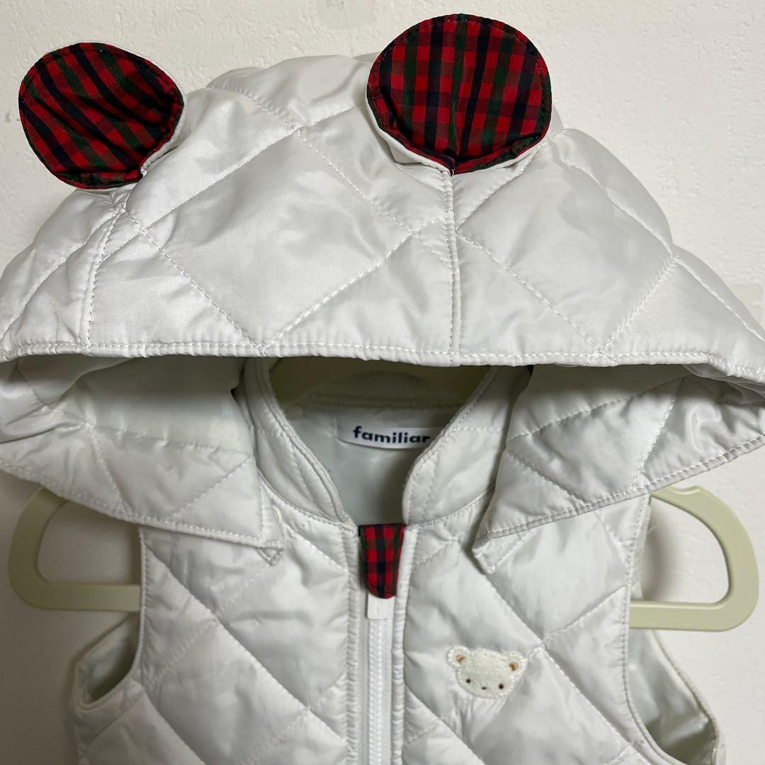 極美品familiarファミリア❤️ 素敵なフード付き中綿ベスト 80cm