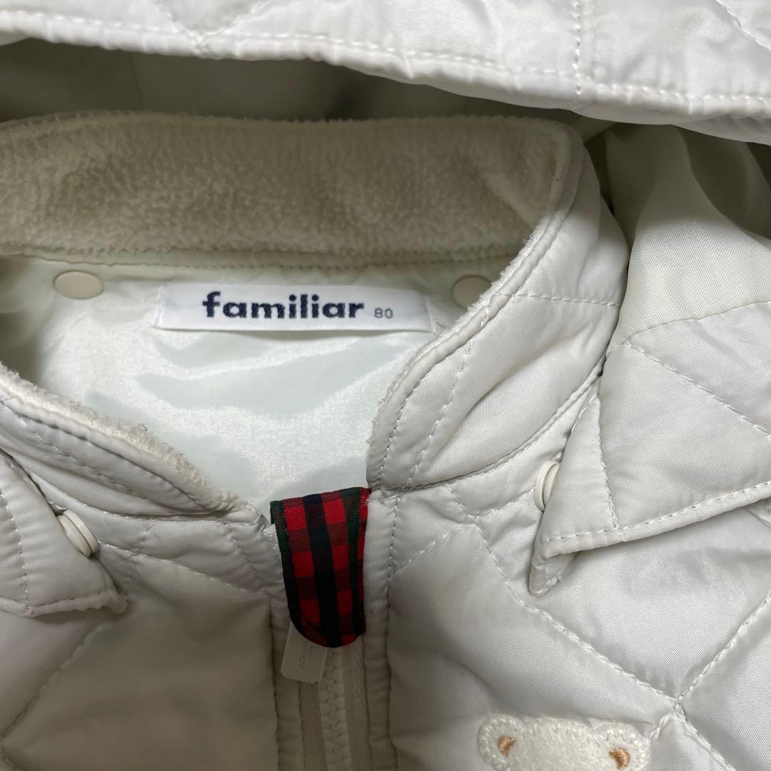 極美品familiarファミリア❤️ 素敵なフード付き中綿ベスト 80cm