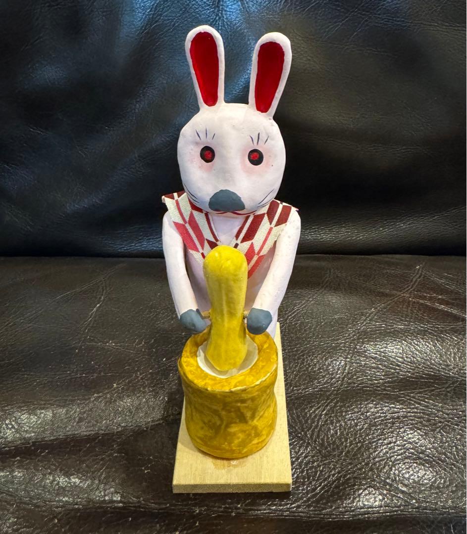 長門張子　杵つきうさぎ　餅つき　からくり　民芸品　郷土玩具