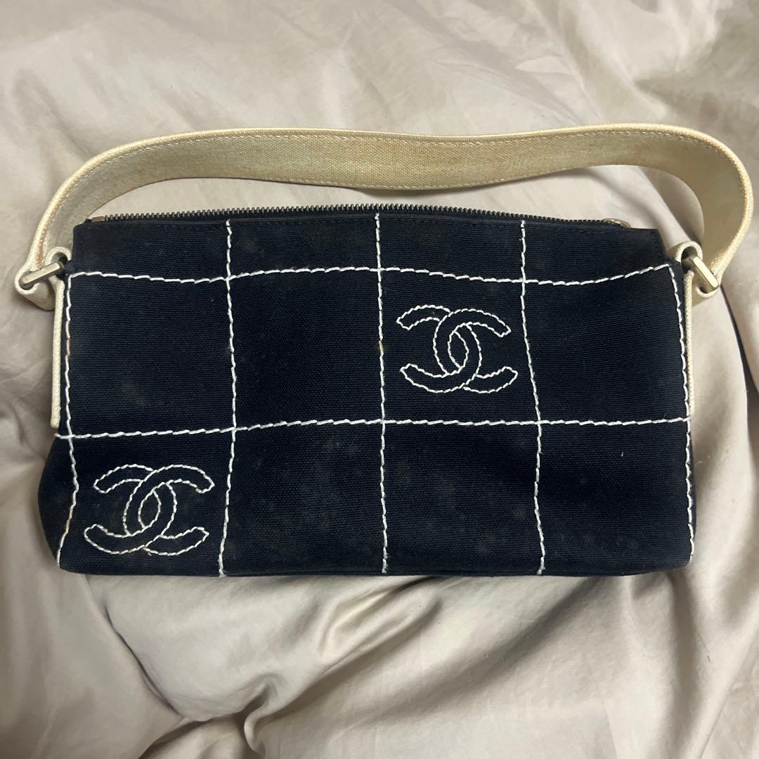CHANEL スエード チェック柄 ハンドバッグ