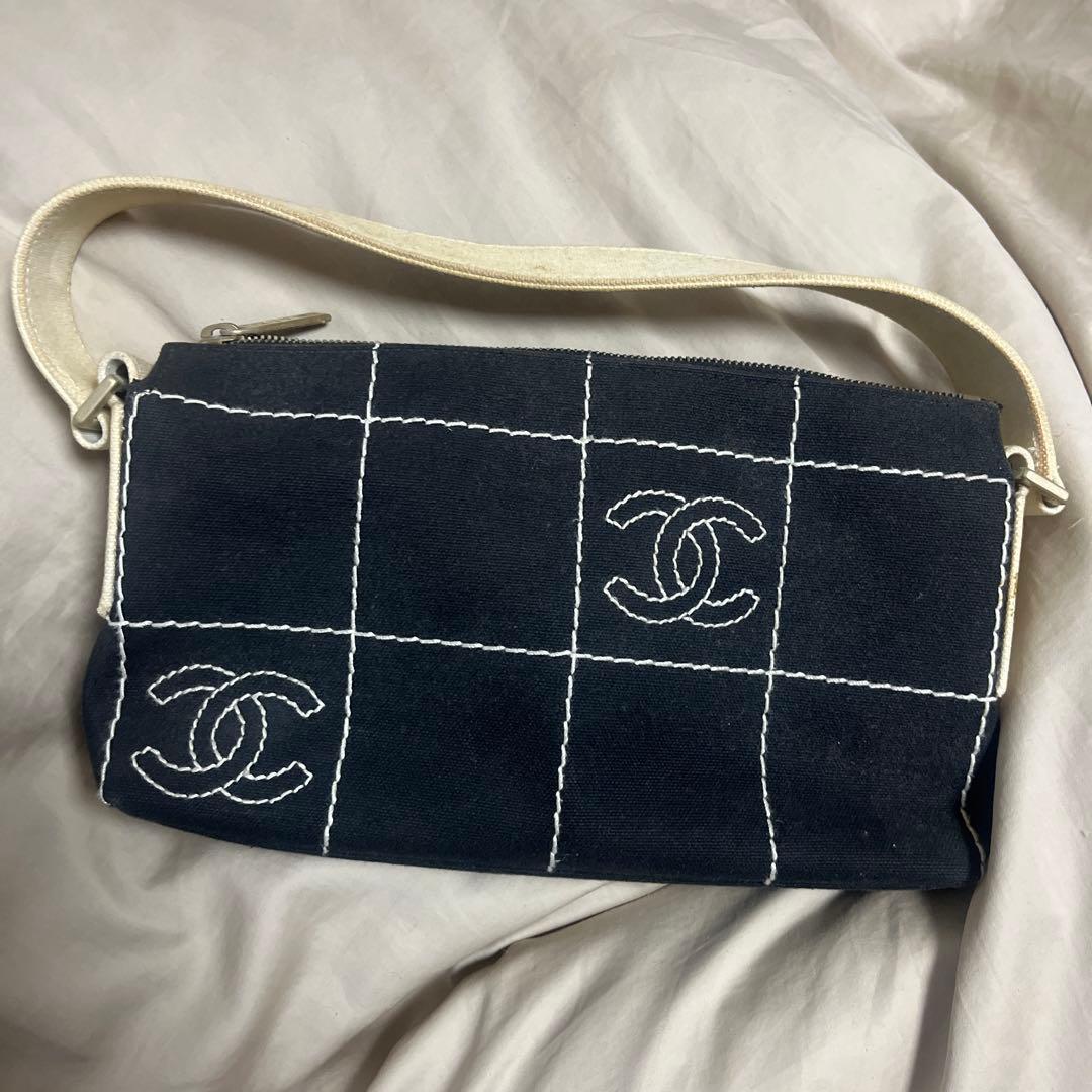 CHANEL スエード チェック柄 ハンドバッグ