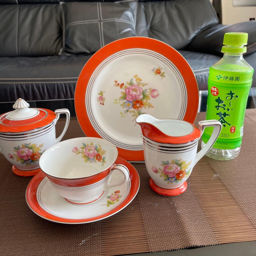 オールドノリタケ　ケーキ皿　カップ　クリーマー　シュガー4点セット