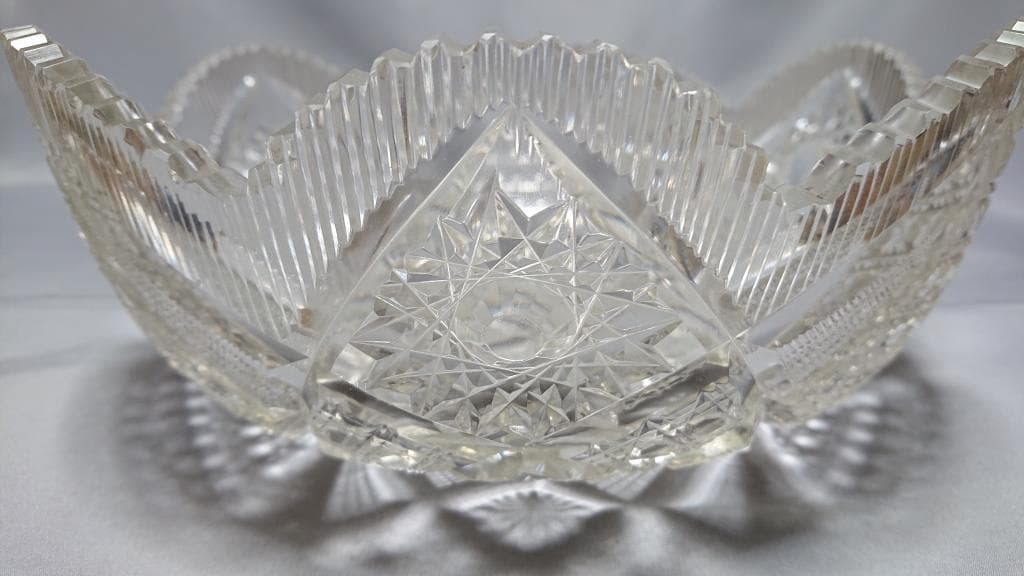 名家蔵出　江戸期　江戸切子輪花鉢　8寸　保証