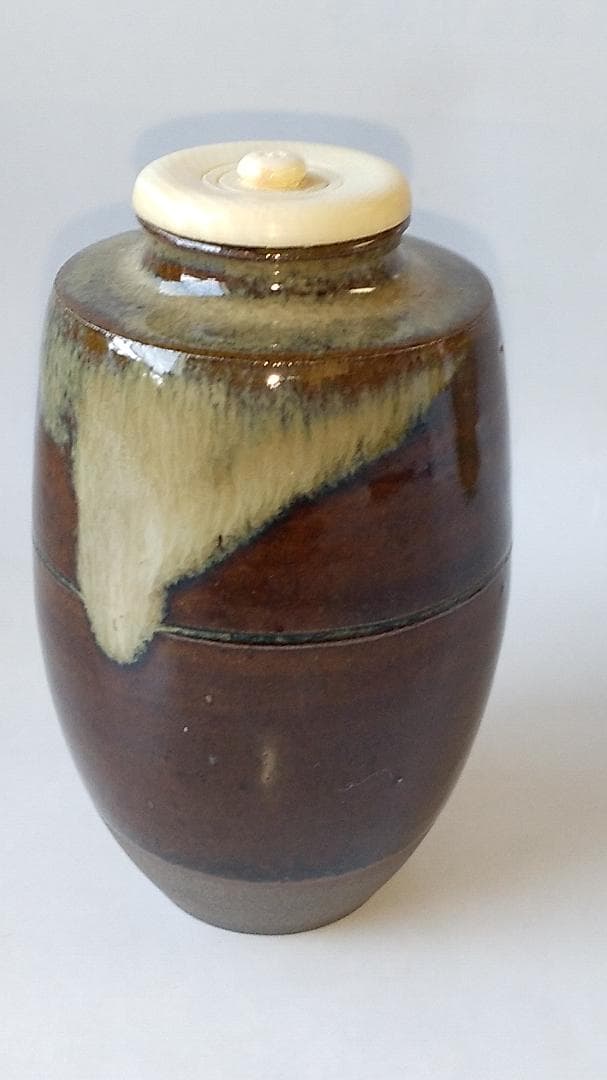 高取茶入 高取喜恵 作 仕覆 野田金襴 茶道具 共箱 栞 新品 未使用 保管品