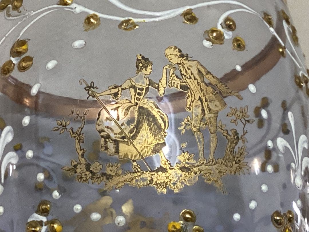 ヴィンテージ　リモージュワイングラス　金粒　紫色の高脚グラス 金色装飾　希少品