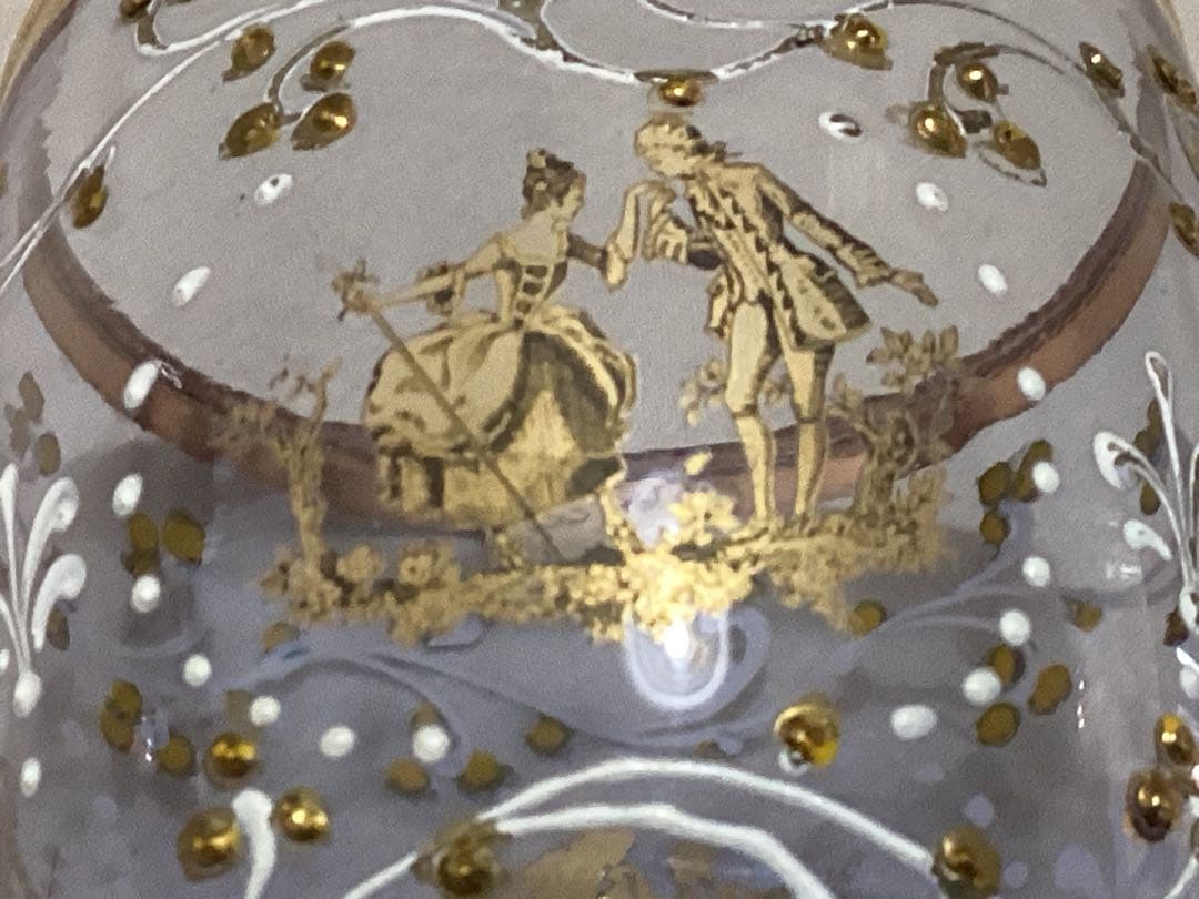 ヴィンテージ　リモージュワイングラス　金粒　紫色の高脚グラス 金色装飾　希少品