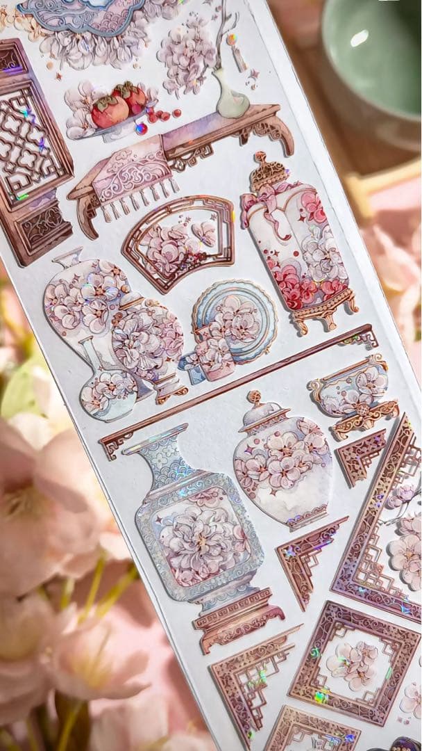 【9400】海外　3/5/巻　貝殻光マスキングテープ　獅子先生新作　ピンク古風系