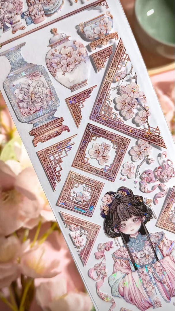 【9400】海外　3/5/巻　貝殻光マスキングテープ　獅子先生新作　ピンク古風系