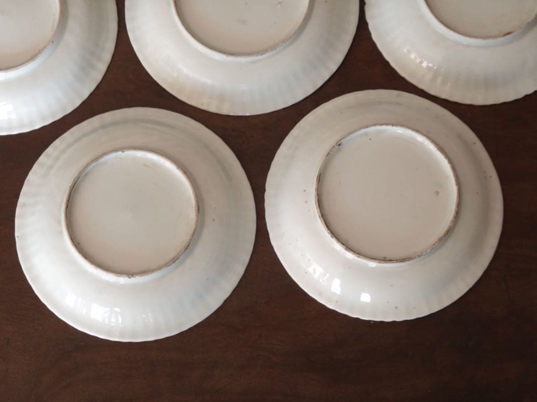 江戸中期〜後期　古伊万里　色絵　金彩　栗文　鎬　皿　5客　銘々皿　バラ売り可能