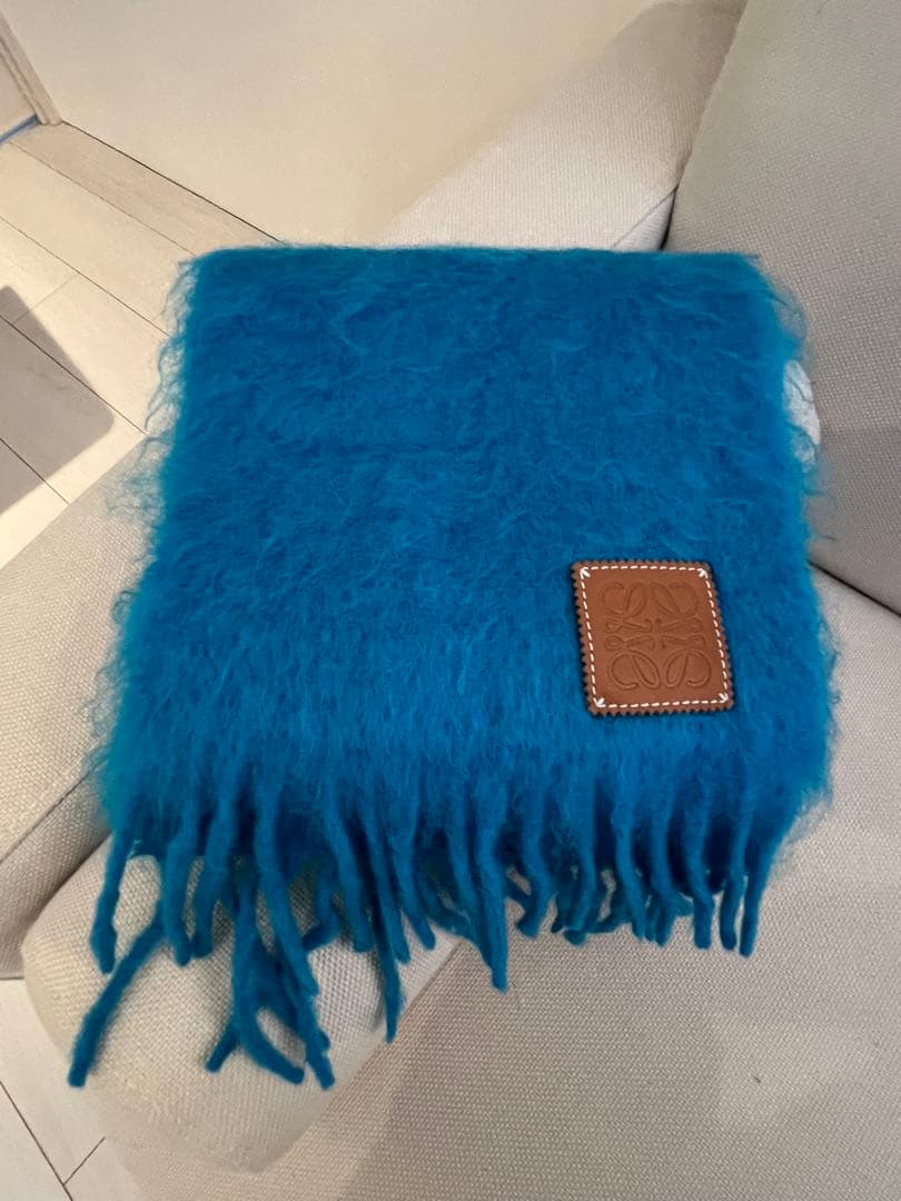 最終値下げLOEWE ロエベ モヘア マフラー　購入証明付き　ターコイズブルー