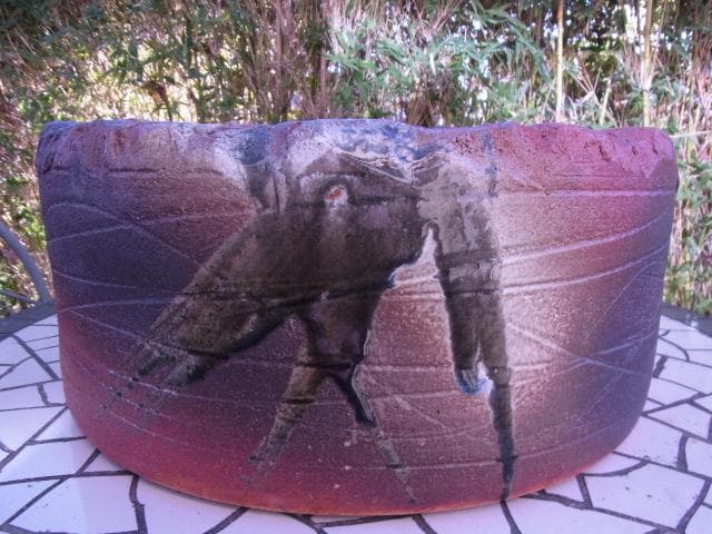 益子焼　垂らし釉　水鉢　金魚鉢　睡蓮鉢　メダカ鉢　陶器　信楽焼　つくばい　骨董