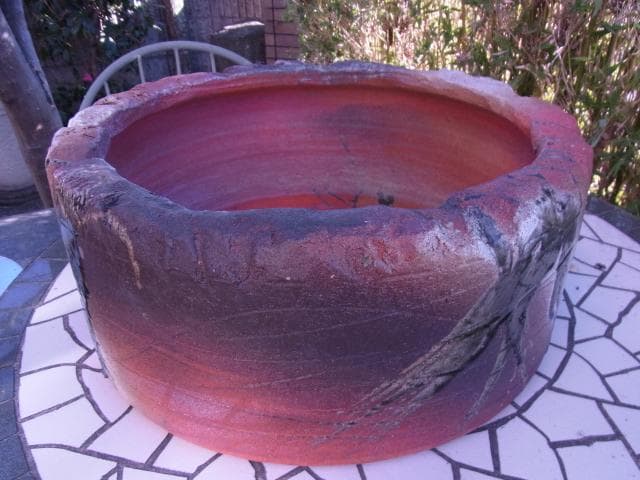 益子焼　垂らし釉　水鉢　金魚鉢　睡蓮鉢　メダカ鉢　陶器　信楽焼　つくばい　骨董