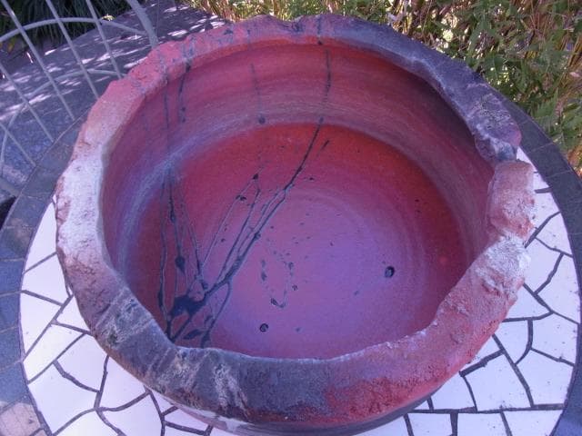 益子焼　垂らし釉　水鉢　金魚鉢　睡蓮鉢　メダカ鉢　陶器　信楽焼　つくばい　骨董