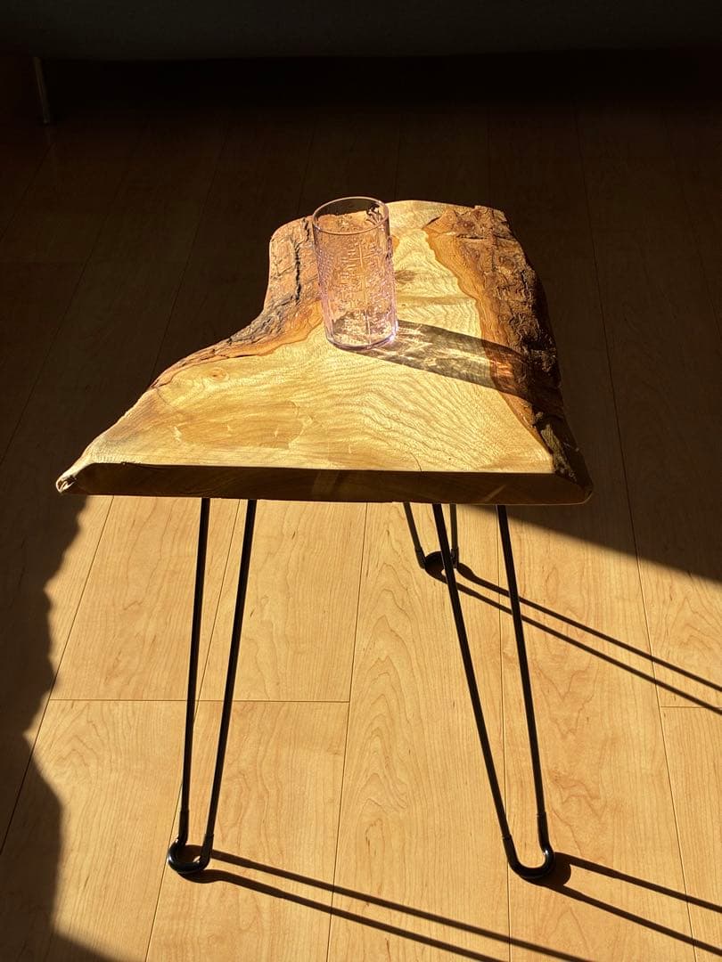 国産無垢天然一枚板サイドテーブル｜国産広葉樹 × ブラックアイアン｜一点もの