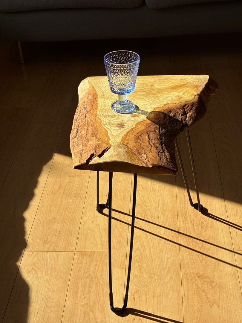 国産無垢天然一枚板サイドテーブル｜国産広葉樹 × ブラックアイアン｜一点もの