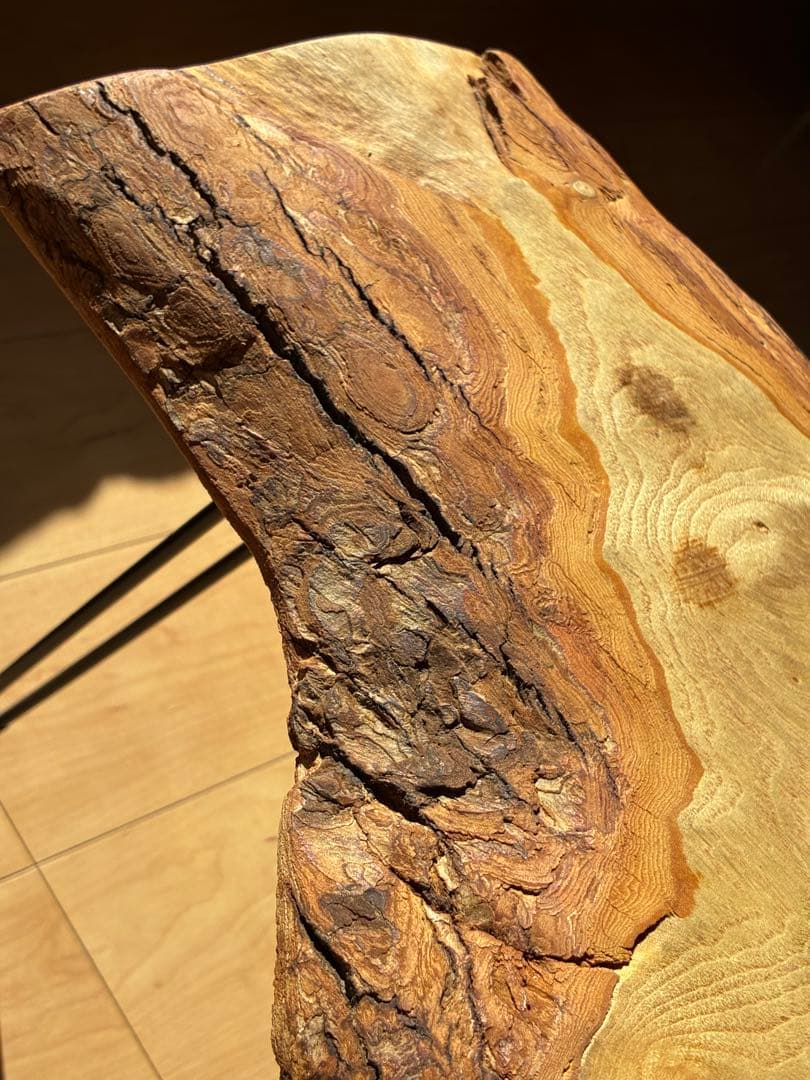 国産無垢天然一枚板サイドテーブル｜国産広葉樹 × ブラックアイアン｜一点もの