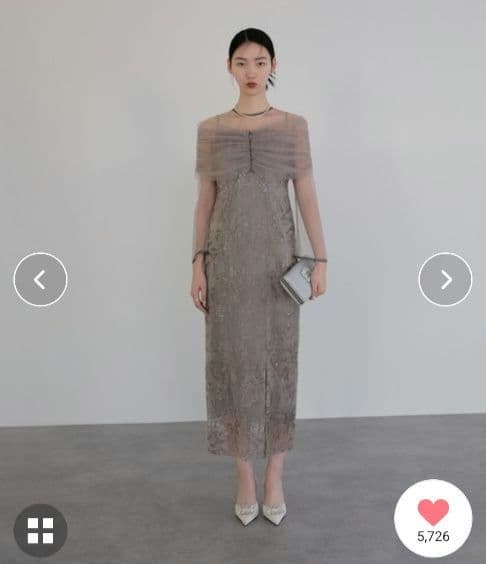 【LEJA】チュールオフショルダー花柄Iラインドレスワンピース