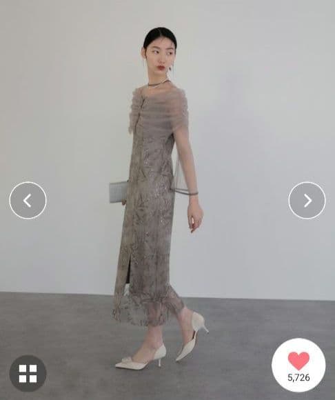 【LEJA】チュールオフショルダー花柄Iラインドレスワンピース