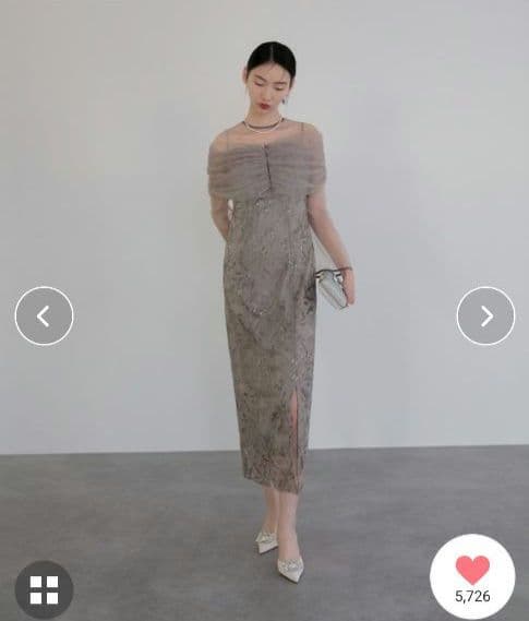 【LEJA】チュールオフショルダー花柄Iラインドレスワンピース