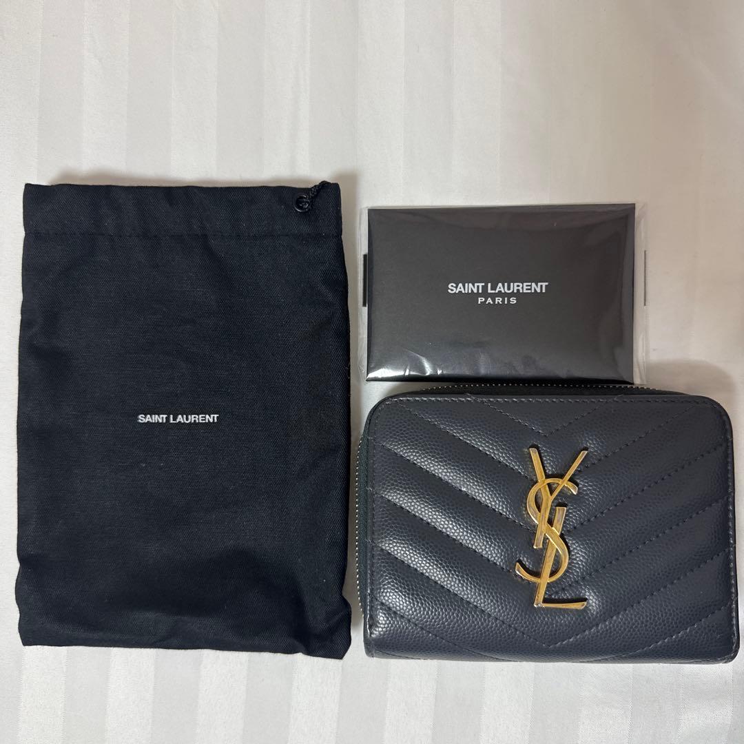 イブサンローラン サンローラン 二つ折り財布 キャビアスキン